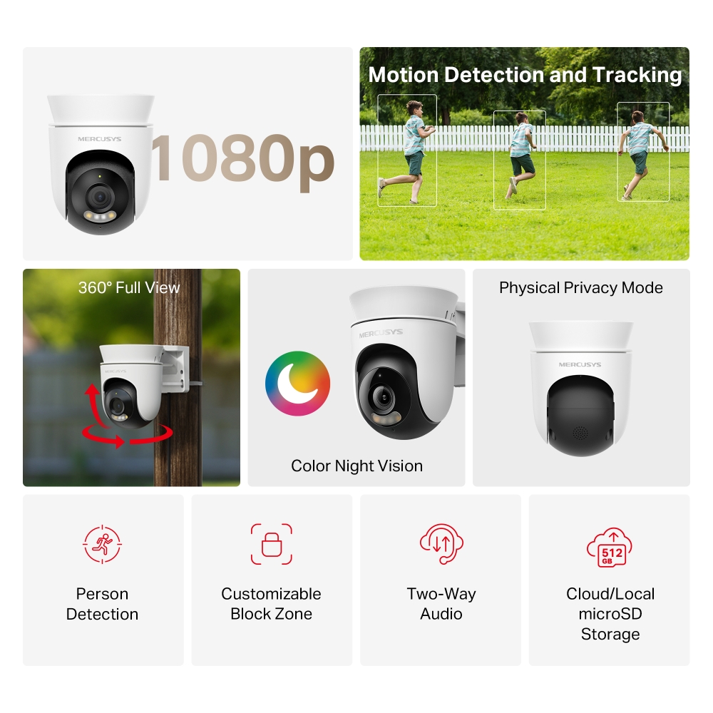 Външна охранителна Wi-Fi камера Pan/Tilt Mercusys MC500 - Image 2