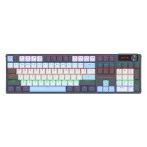 Механична геймърска клавиатура Redragon Caesura K718GB-R, Rainbow осветление, червени суичове - черна с тъмносиньо