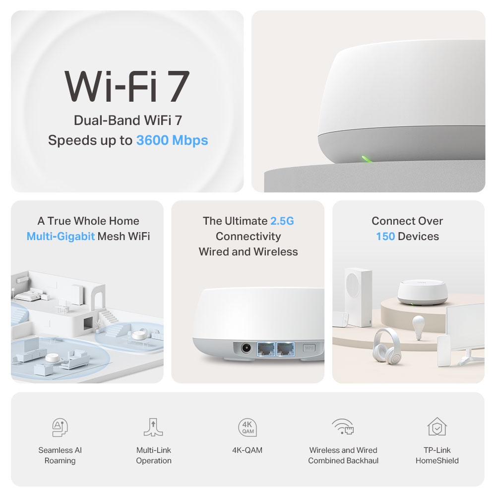 Цялостна домашна Mesh WiFi 7 система TP-Link Deco BE25(1-pack) BE3600 - Image 3