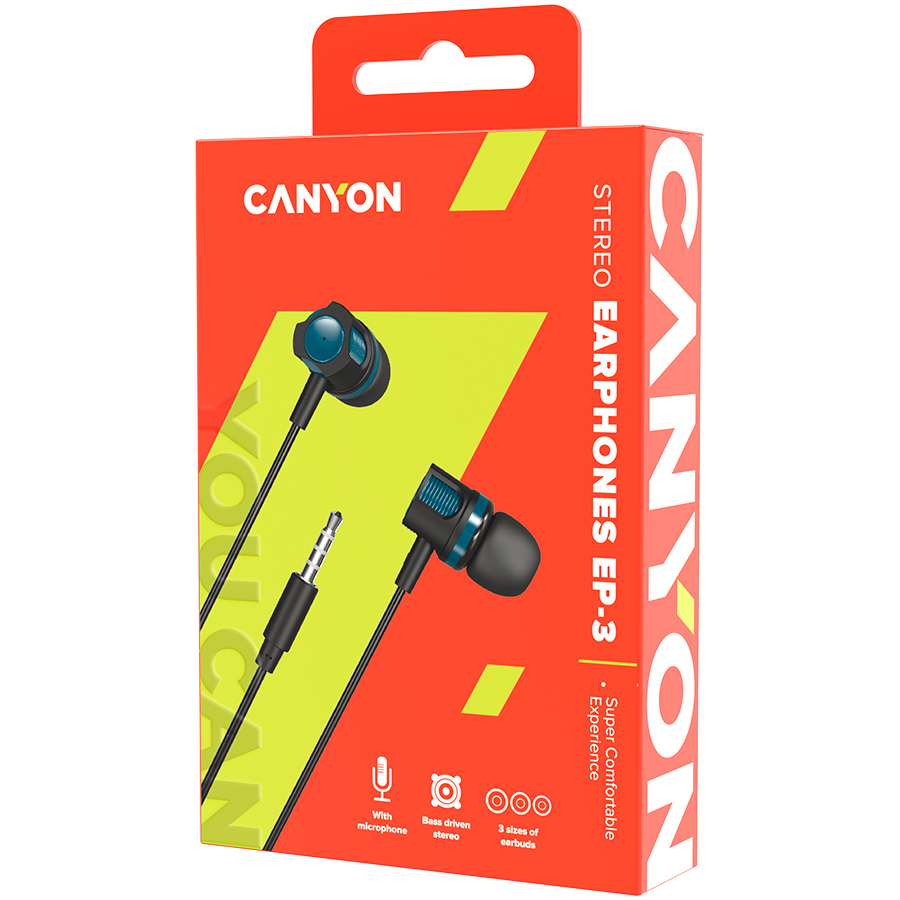 CANYON Stereo earphones with microphone, 1.2M, green - Image 3