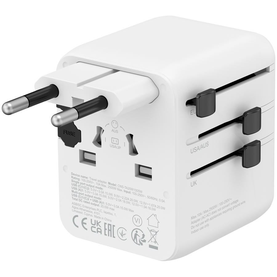 CANYON Travel Adapter OnTour 20 EU/UK/US/AUS 20W White - Image 2