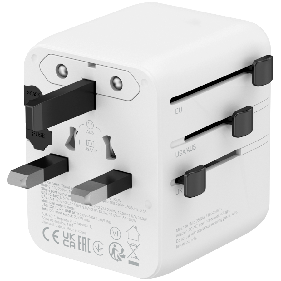 CANYON Travel Adapter OnTour 20 EU/UK/US/AUS 20W White - Image 5
