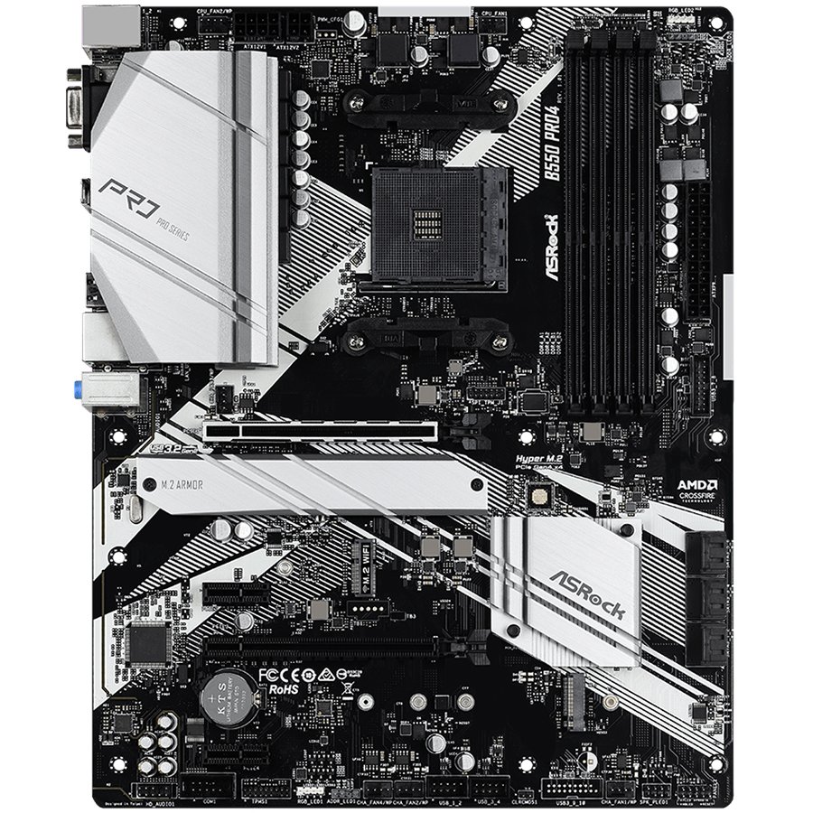 ASROCK Main Board Desktop B550 PRO4 (AM4, B550, 4xDDR4, 1xPCIe 4.0x16, 1xPCIe 3.0x16, 2xPCIe 3.0x1,6xSATA,1x M.2 Gen4 x4, 1xM.2, 2xUSB3.2 Gen2, 6xUSB3.2 Gen1, HDMI, D-SUB, GLAN, ATX, Retail) - Image 2