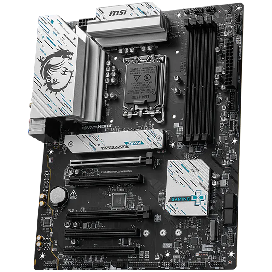 MSI B760 GAMING PLUS WIFI DDR4, LGA 1700, 4xDDR4, ATX, Dual Channel DDR4 5333(OC)MHz, 5x PCIe x16 slots, 2x M.2 slots, 1x HDMI, 1x DP, 2x USB 3.2 Gen 2, 1x USB 3.2 Gen 2 Type-C, 4x USB 2.0, 7.1 HD Audio, 2.5Gbps LAN, WI-Fi 6E, BT, 3Y - Image 2