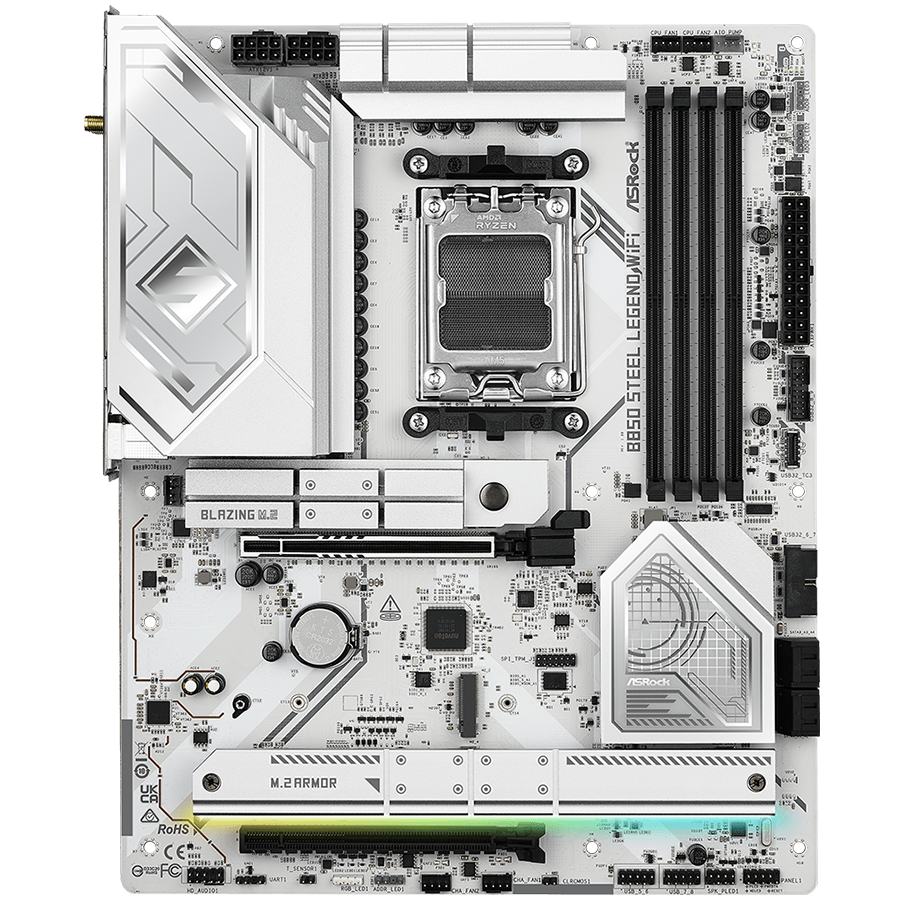 ASROCK MB Desktop B850 STEEL LEGEND WIFI, AM5, 4x DDR5, 1x PCIe 5.0 x16, 1x Blazing M.2(PCIe Gen5x4), 3x Hyper M.2, 4x SATA3, RAID 0, 1, 10, 7.1 CH HD Audio, 1x HDMI, 9x USB 3.2, 8x USB 2.0, 3x USB-C, 2.5G LAN, 2x Wi-Fi 7, 1x HDMI, 1x SPDIF, ATX - Image 2