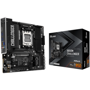 ASROCK MB B850M Challenger, AM5, 4x DDR5, 1x PCIe 5.0 x16, 1x PCIe 4.0x1, 1x PCIe 4.0x16, 1x Blazing M.2, 1x Hyper M.2, 4x SATA3, RAID 0, 1, 10, 7.1 CH HD Audio, 1x HDMI, 9x USB 3.2, 5x USB 2.0, 1x USB-C, 2.5G LAN, 1x HDMI, mATX