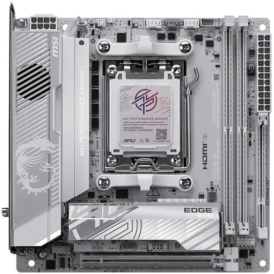 MSI MPG X870I EDGE TI EVO WIFI, mITX, Socket AM5, Dual Channel DDR5 10000+MHz (OC), 1x PCIe x16 slot, 3x M.2 slot, 1x HDMI, 5x USB 3.2 Gen 2, 1x USB 3.2 Gen 2 Type C, 2x USB 40Gbps Type C, Expansion Card, 7.1 HD Audio, 5Gbps LAN, WIFI 7, BT, 3Y - Image 2