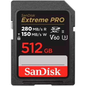SANDISK Extreme PRO 512GB V60 UHS-II SD cards, 280/150MB/s,V60,C10,UHS-II