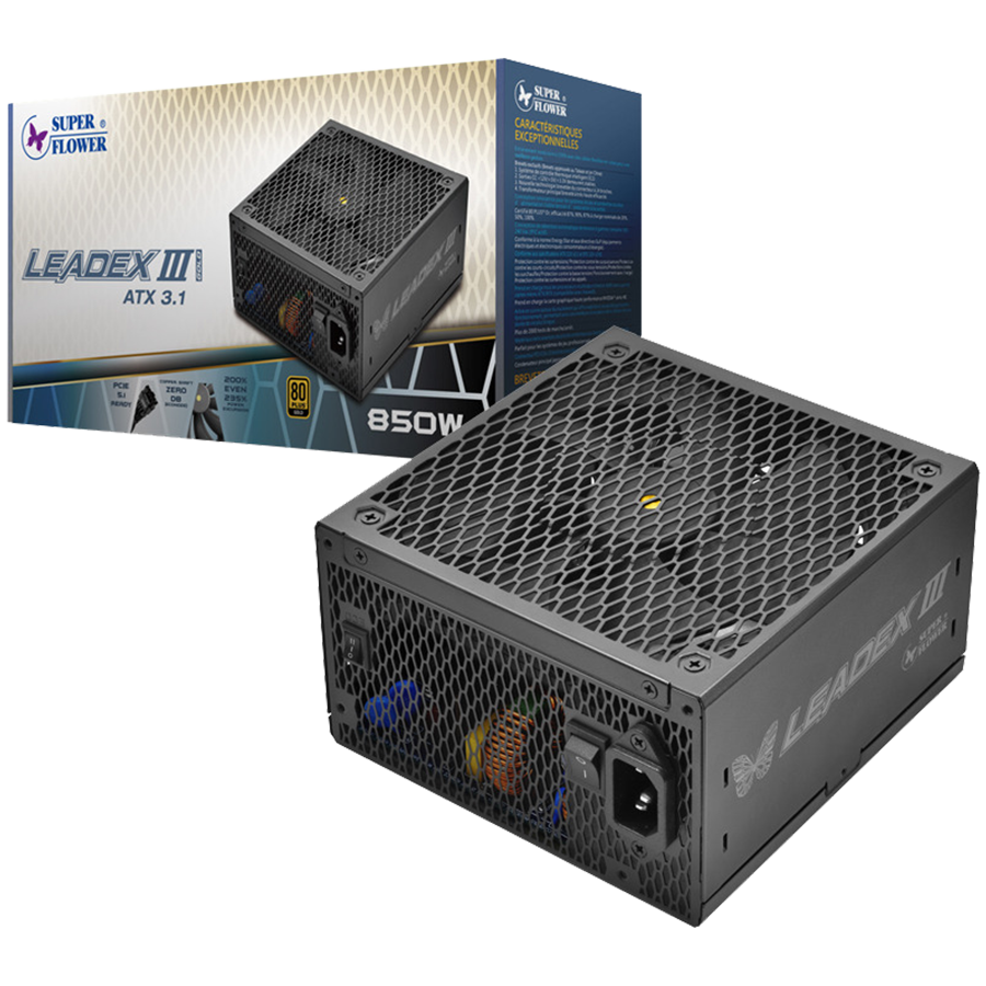 Super Flower Leadex III Gold 850W ATX 3.1, 80 Plus Gold, Fully Modular, Flat Black Cables, 140mm Fan, 150mmx150mmx86mm, 7 Year Warranty