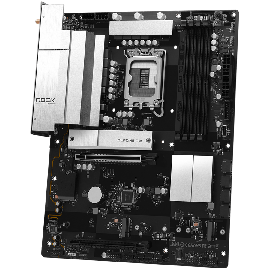 ASROCK MB Desktop B860 Rock Wi-fi 7, S.1851, 4x DDR5, 1x PCIe 5.0 x16, 1x PCIe 4.0 x4, 1x Blazing M.2, 2x Hyper M.2, 4x SATA3, 2x USB-C, 7x USB 3.2, 6x USB 2.0, 1x RJ-45 2.5GB Lan, 802.11be Wi-Fi 7 + Bluetooth 5.4, ATX - Image 3
