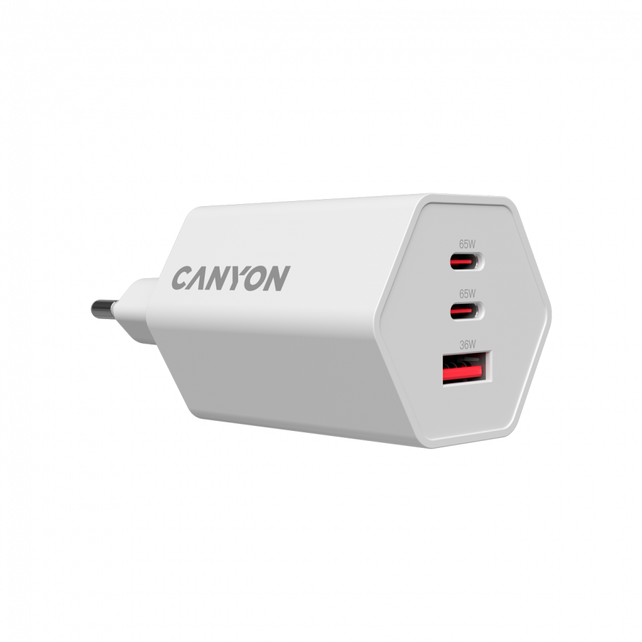 CANYON charger HEXAGON 65 GaN 65W 2xPD 1xQC EU White - Image 4
