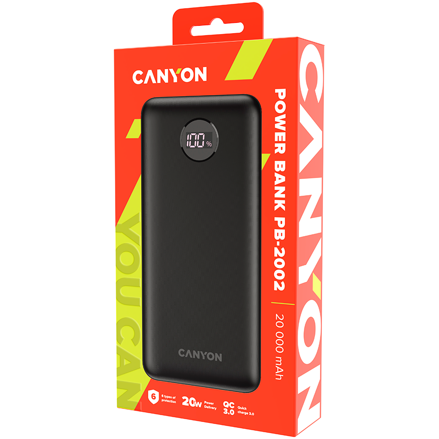 CANYON power bank PB-2002 LED 20000 mAh PD 20W QC 3.0 Black - Image 4