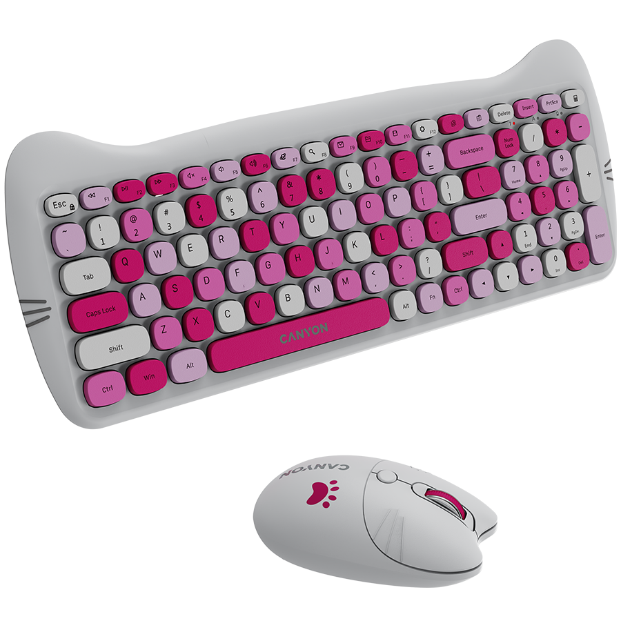 CANYON HSET-W6 EN Keyboard+Mouse Kitty Edition AAA+АА Wireless Pink - Image 4