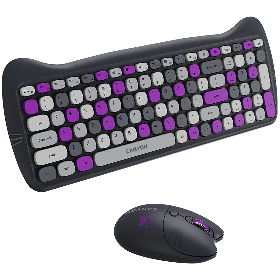 CANYON HSET-W6 EN Keyboard+Mouse Kitty Edition AAA+АА Wireless Violet - Image 4