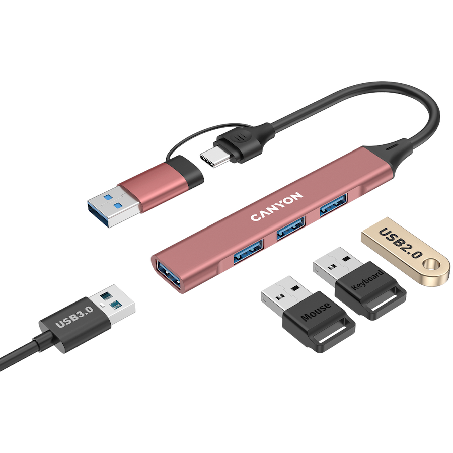 CANYON hub DS-02 4in1 USB-A/C Pink - Image 4