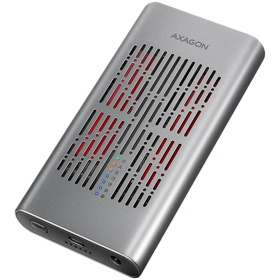 EEM2-20GD USB-C 20Gbps Dual M.2 NVMe SSD CLONE MASTER Enclosure. External USB-C 20Gbps metal box for two M.2 NVMe SSD disks with cloning functionality.