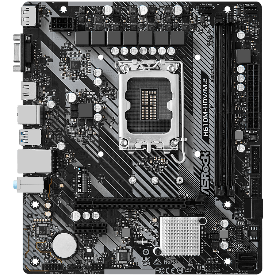 ASROCK Main Board Desktop H610M-HDV/M.2 (S1700, 2x DDR4, 1x PCIe 4.0 x16, 1x PCIe 3.0 x1, 4x SATA3 6.0Gb/s, 1x m.2 PCIe, 4x USB 3.2, 6x USB 2.0, 1x Com port header, 1x VGA, 1x HDMI, 1x DP 1.4, 1x GLAN, mATX) Retail - Image 2