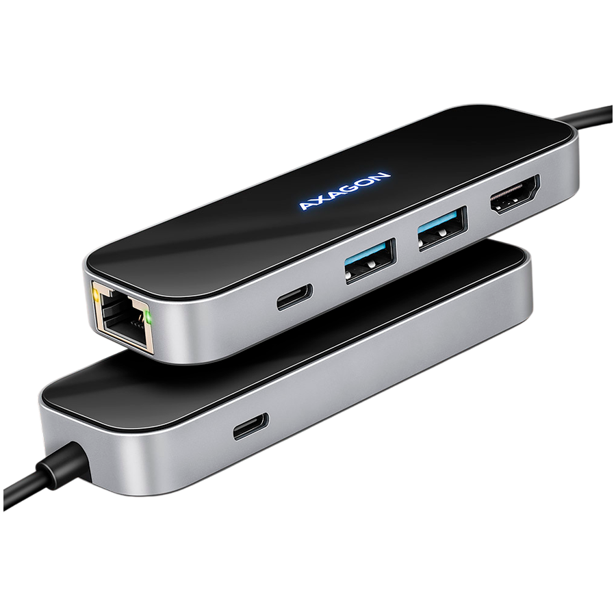 AXAGON HMC-6GLN 2x USB-A 5Gbps, 1x USB-C 5Gbps, 4K/60Hz HDMI, RJ-45, USB 3.2 Gen 1 hub, PD 100W, 20cm USB-C cable - Image 2