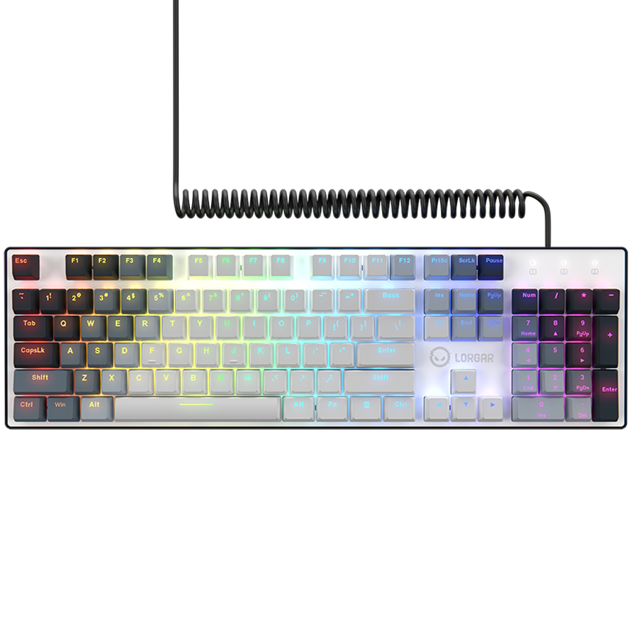 LORGAR Azar 514, Wired mechanical gaming keyboard, RGB backlight, 1680000 colour variations, 18 modes, keys number: 104, 50M clicks, linear dream switches, spring cable up to 3.4m, ABS plastic+metal, magnetic cover, 450*136*39mm, 1.17kg, white, EN layout - Image 2