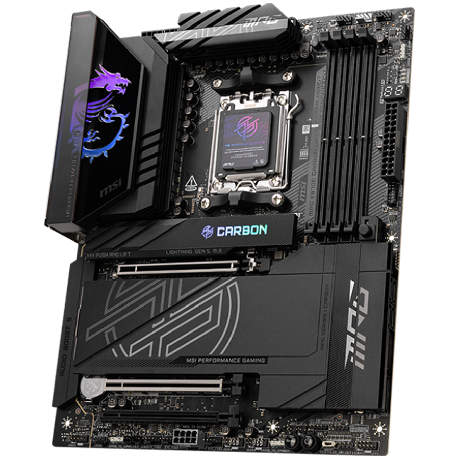 MSI MPG X870E CARBON WIFI, ATX, Socket AM5, 4x DDR5 Dual Channel DDR5 up to 8400(OC)MHz, 3x PCIe 3.0 x16 slot, 4x M.2 slot, 9x USB 10Gbps, 2x 10Gbps Type-C, 2x 40Gbps Type-C, HDMI, 7.1 HD Audio, 2.5+5G LAN, WiFI 7, BT, 3Y - Image 3