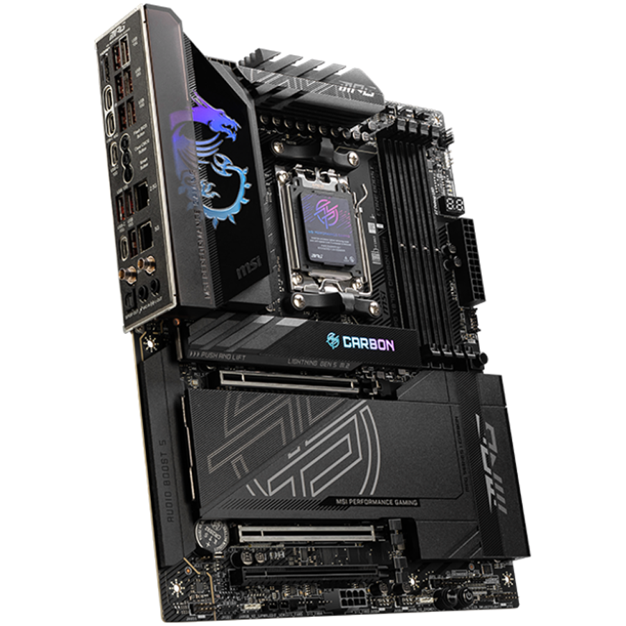 MSI MPG X870E CARBON WIFI, ATX, Socket AM5, 4x DDR5 Dual Channel DDR5 up to 8400(OC)MHz, 3x PCIe 3.0 x16 slot, 4x M.2 slot, 9x USB 10Gbps, 2x 10Gbps Type-C, 2x 40Gbps Type-C, HDMI, 7.1 HD Audio, 2.5+5G LAN, WiFI 7, BT, 3Y - Image 4