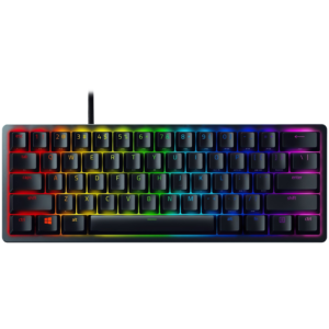 Razer Huntsman Mini - Clicky Optical (Purple Switch) - US - Black, Gaming Keyboard, Razer™ Optical Switches, size 60%, RGB Chroma, Doubleshot PBT Keycaps With Side-Printed Secondary Functions, Standard Bottom Row Layout, Fully programmable keys with on-the-fly macro recording, 1000 Hz Ultrapolling, Aluminum construction