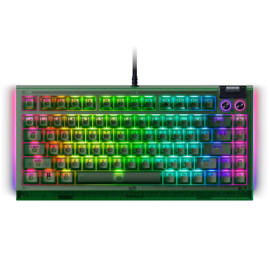Razer BlackWidow V4 75% Phantom Green Edition, US Layout, Razer Chroma RGB, Hot-swappable Design, Detachable Type C Cable, PCB & Case sound dampening foam, Up to 8,000 Hz polling rate, Doubleshot ABS Keycaps, Magnetic Plush Leatherette - Image 5