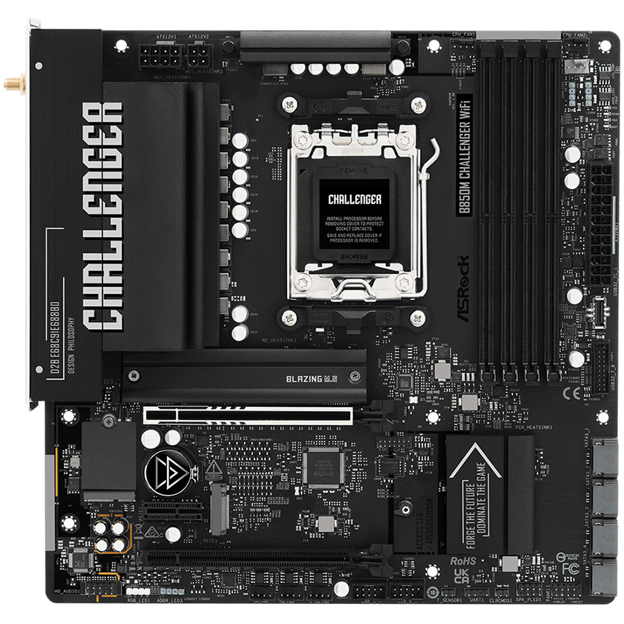 ASROCK MB B850M Challenger WiFi, AM5, 4x DDR5, 1x PCIe 5.0 x16, 1x PCIe 4.0x1, 1x PCIe 4.0x16, 1x Blazing M.2, 1x Hyper M.2, 4x SATA3, RAID 0, 1, 10, 7.1 CH HD Audio, 1x HDMI, 9x USB 3.2, 5x USB 2.0, 1x USB-C, 2.5G LAN, 2x Wi-Fi 7, BT, 1x HDMI, mATX - Image 2