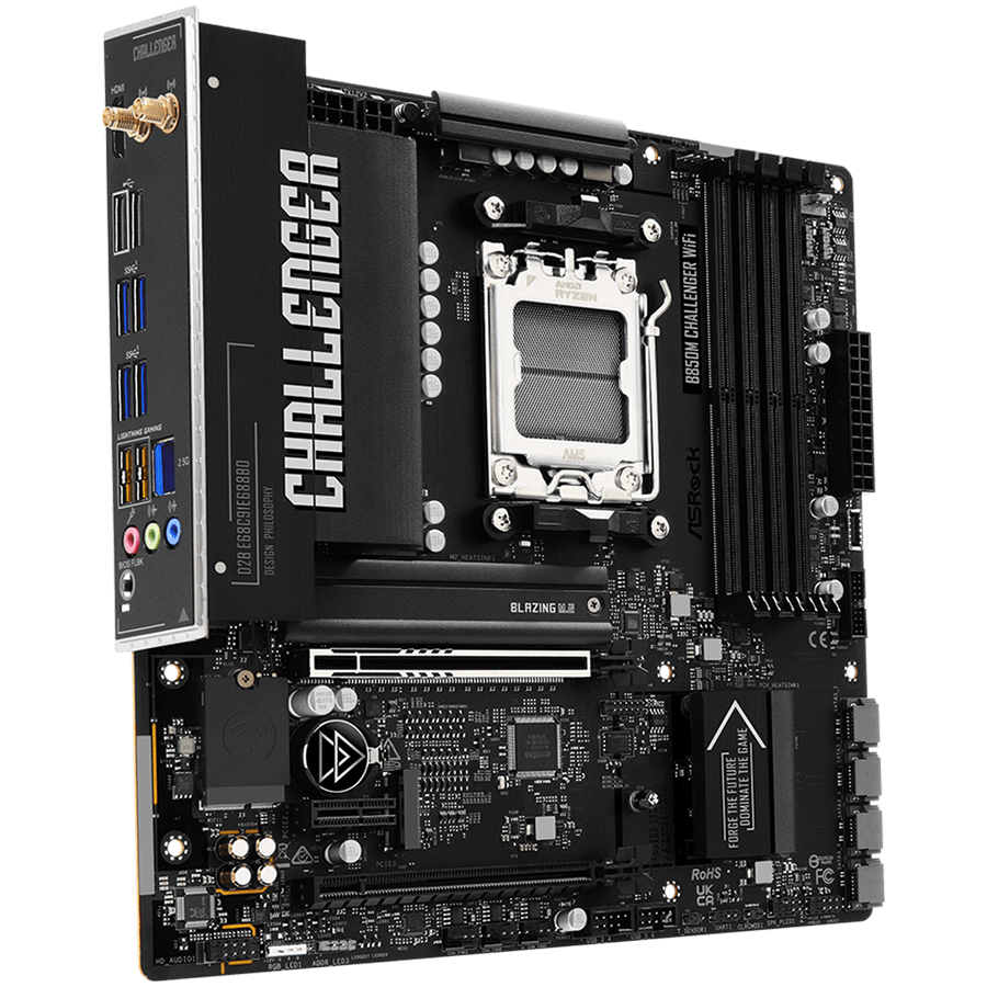 ASROCK MB B850M Challenger WiFi, AM5, 4x DDR5, 1x PCIe 5.0 x16, 1x PCIe 4.0x1, 1x PCIe 4.0x16, 1x Blazing M.2, 1x Hyper M.2, 4x SATA3, RAID 0, 1, 10, 7.1 CH HD Audio, 1x HDMI, 9x USB 3.2, 5x USB 2.0, 1x USB-C, 2.5G LAN, 2x Wi-Fi 7, BT, 1x HDMI, mATX - Image 3