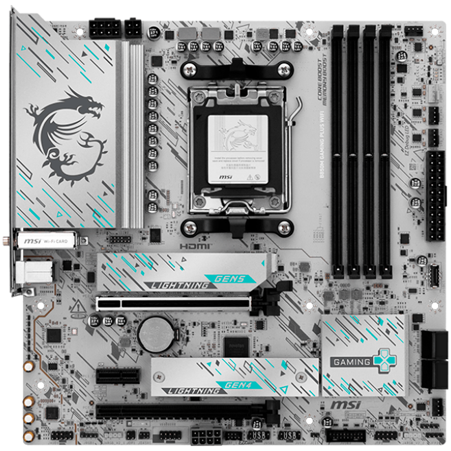 MSI B850M GAMING PLUS WIFI, mATX, Socket AM5, 4x DDR5 Dual Channel DDR5 up to 8200(OC)MHz, 2x PCIe x16 slot, 2x M.2 slot, 3x USB 5Gbps, 3x USB 10Gbps, 2x USB 10Gbps Type-C, HDMI, DP, 7.1 HD Audio, 5G LAN, WiFI 7, BT, 3Y - Image 2