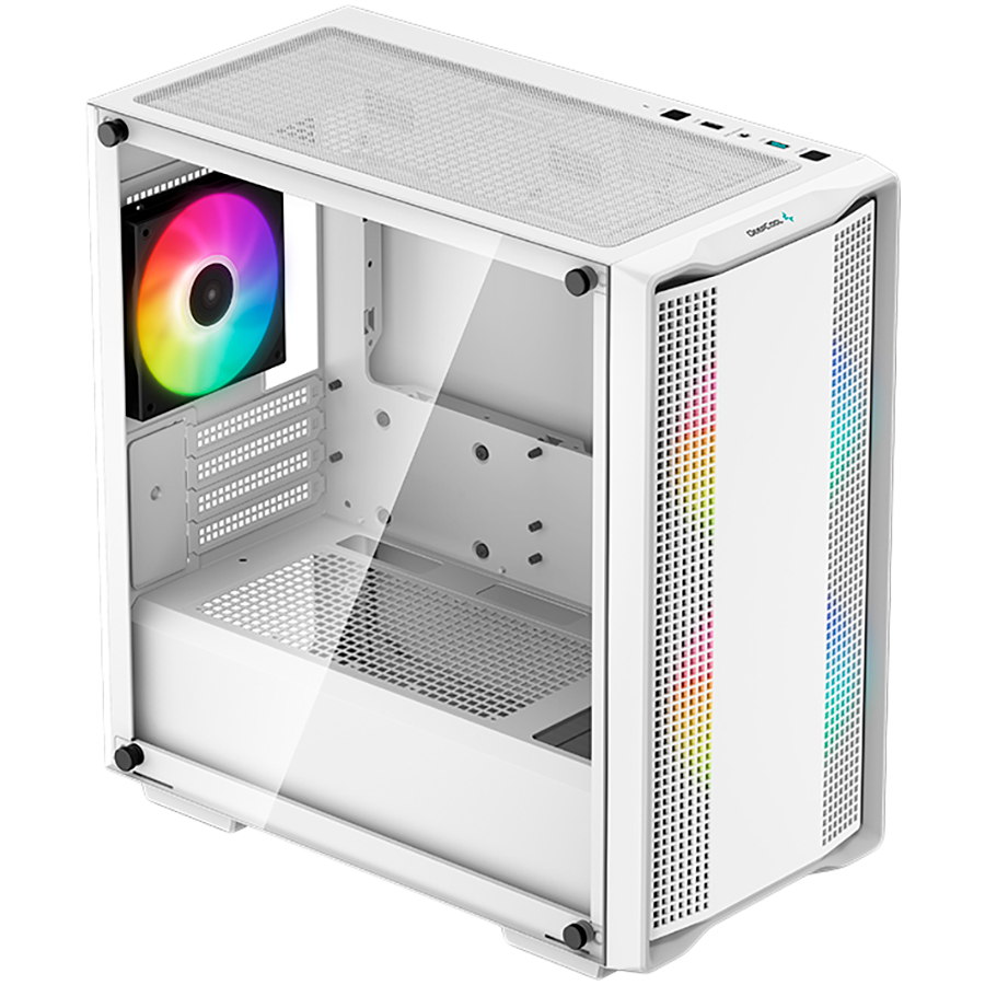 DeepCool CC360 ARGB WH, Mid Tower, Mini-ITX/Micro-ATX, 1xUSB3.0, 1xUSB2.0, 1xAudio, 3x120mm Pre-Installed ARGB Fans, Tempered Glass, Mesh Panel, White, R-CC360-WHAPM3-G-1 - Image 3