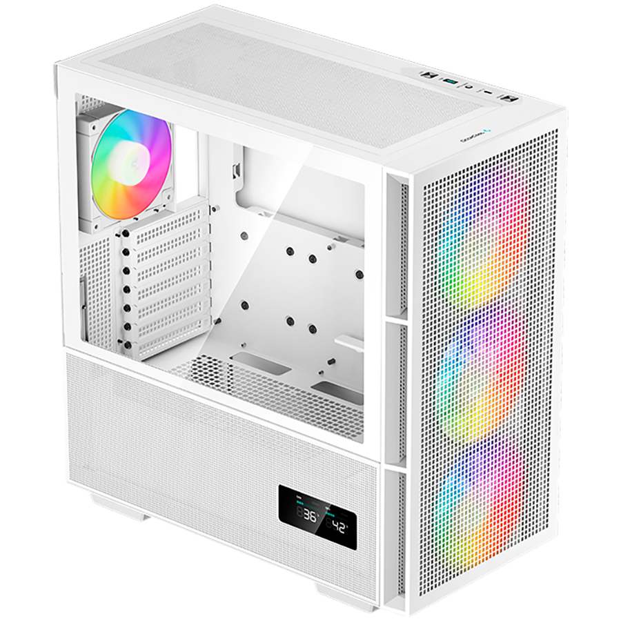 DeepCool CH560 Digital WH, Mid Tower, Mini-ITX/Micro-ATX/ATX/E-ATX, 1xUSB3.0, 1xType-C, 1xAudio, 3x140mm+1x120mm Pre-Installed ARGB Fans, Tempered Glass, Mesh Panels, Dual-Status Digital Display, GPU Support Arm, White, R-CH560-WHAPE4D-G-1 - Image 3
