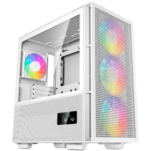DeepCool CH560 Digital WH, Mid Tower, Mini-ITX/Micro-ATX/ATX/E-ATX, 1xUSB3.0, 1xType-C, 1xAudio, 3x140mm+1x120mm Pre-Installed ARGB Fans, Tempered Glass, Mesh Panels, Dual-Status Digital Display, GPU Support Arm, White, R-CH560-WHAPE4D-G-1