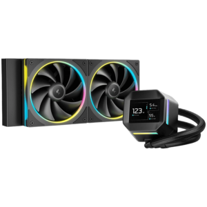 DeepCool LM240, 240mm CPU Liquid Cooler, 2.4" LCD screen, 2x120mm FL12 SE ARGB PWM Fans, Fluid Dynamic Bearing, Black, Intel LGA1851/1700/1200/1151/1150/1155, AMD AM5/AM4, R-LM240-BKDMMC-1, 3Y