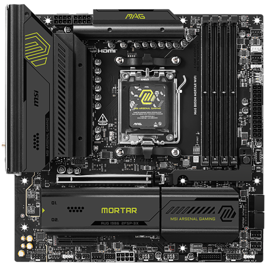 MSI B850M MORTAR WIFI, mATX, Socket AM5, 4x DDR5 Dual Channel DDR5 up to 8200(OC)MHz, 1x PCIe x16 slot, 3x M.2 slot, 4x USB 5Gbps, 1x USB 10Gbps Type-C, 1x USB 20Gbps Type-C, HDMI, DP, 7.1 HD Audio, 5G LAN, WiFI 7, BT, 3Y - Image 2