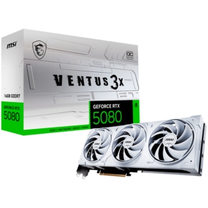 MSI Video Card Nvidia GeForce RTX 5080 16G VENTUS 3X OC WHITE, 16GB GDDR7, 256bit, Effective Memory Clock: 30000MHz, Boost: 2640 MHz, 10752 CUDA Cores, PCIe 5.0, 3x DP 2.1b, HDMI 2.1b, RAY TRACING, Triple Fan, 1x16pin, 850W Recommended PSU, 3Y
