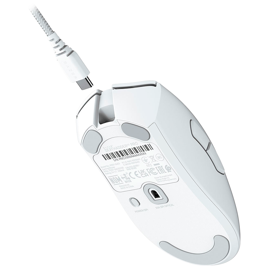 Razer DeathAdder V3 Pro - White Edition, Ergonomic Wireless Gaming Mouse, Speedflex Charging Cable USB Type C, 30000DPI, Optical Mouse Switches Gen-3, 63 g, Focus Pro 30K Optical Sensor - Image 3