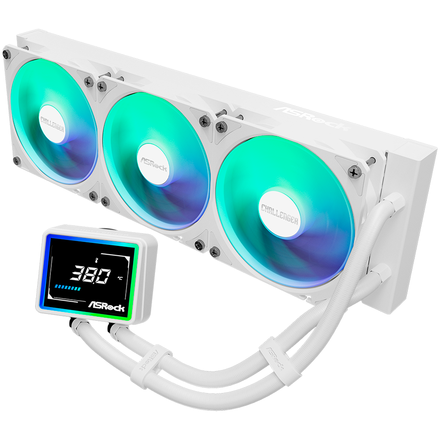 Asrock Challenger White 360 Digital, AiO liquid cooler, ARGB, Digital display, 360 mm radiator, AM5, AM4, LGA1851, LGA1700, 90-ACLA36-WAAGA6, White, 6Y - Image 2