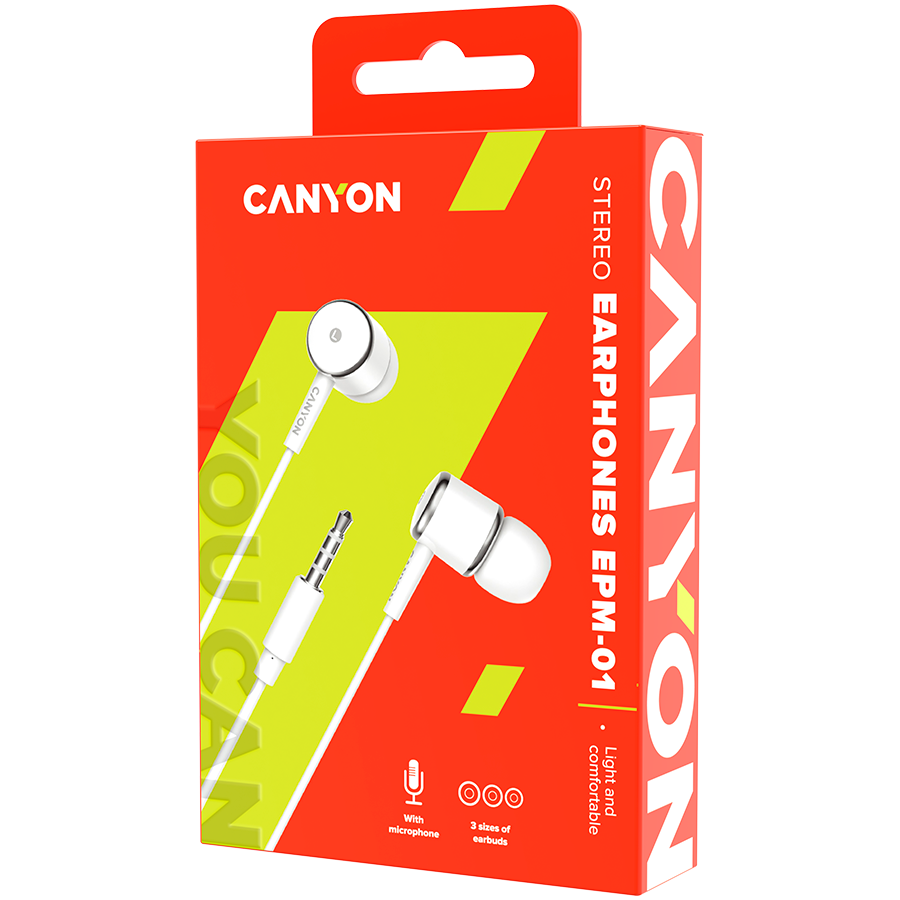 CANYON Stereo earphones with microphone, White - Image 3