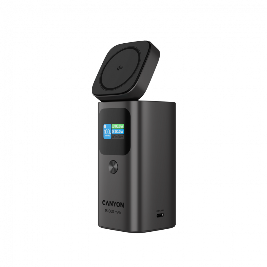 CANYON Qi2 magnetic power bank OnPower 150 15000mAh Aluminium Dark grey - Image 4