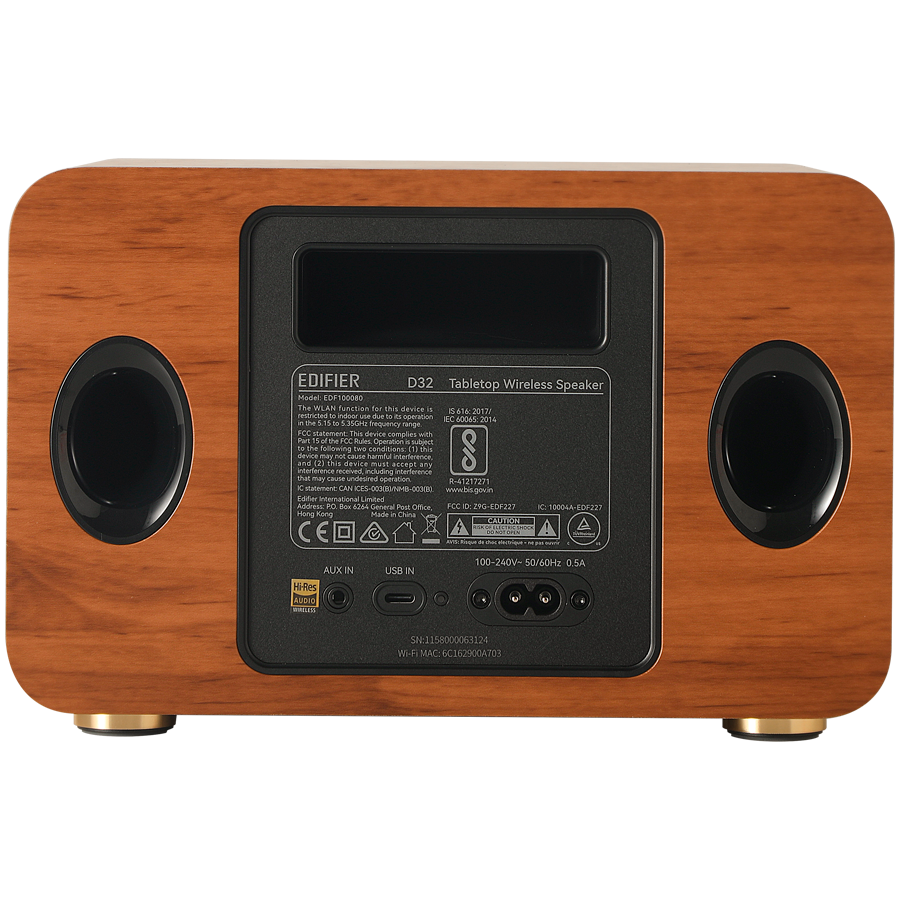 Edifier D32 2.1 Speaker, BT V5.3, Wi-Fi, AUX, USB-C, 1x 4-inch Midrange Driver, 2x 1-inch Tweeters, 60W (RMS), Brown - Image 4