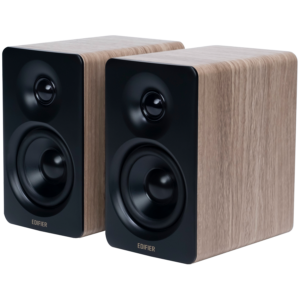 Edifier M60 Bookshelf Speakers, Bluetooth V5.3 (Hi-Res & Hi-Res Wireless), USB-C and 3.5 mm AUX inputs, 1-inch silk-dome tweeters 3-inch long-throw aluminum diaphragm mid-low drivers, 66 W (RMS), touch panel controls, Classic Oak