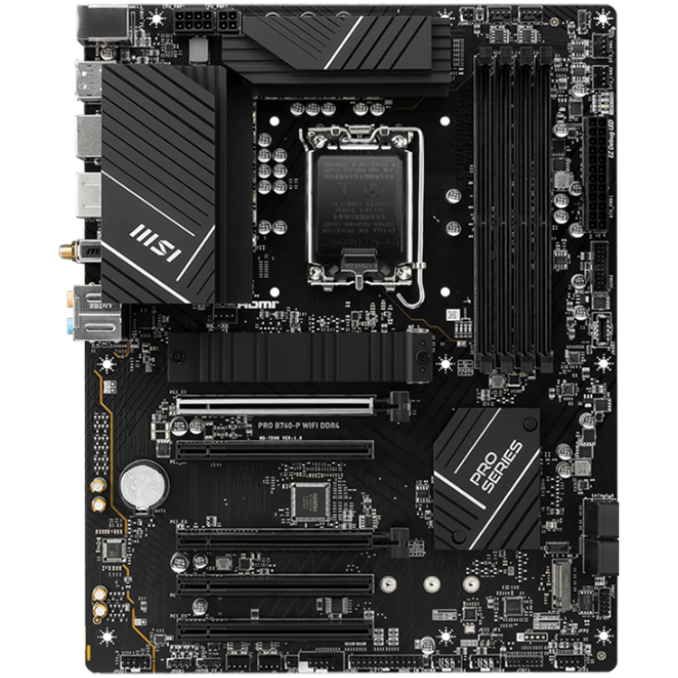 MSI PRO B760-P WIFI DDR4, ATX, Socket 1700, Dual Channel DDR4 5333(OC)MHz, 2x PCIe x16 slots, 2x M.2 slots, 1x HDMI, 1x DP, 1x USB 3.2 Gen 2x2 Type-C, 3x USB 3.2 Gen 2, 4x USB 2.0, 7.1 HD Audio, 2.5Gbps LAN, WI-FI 6E, BT, 3Y - Image 2