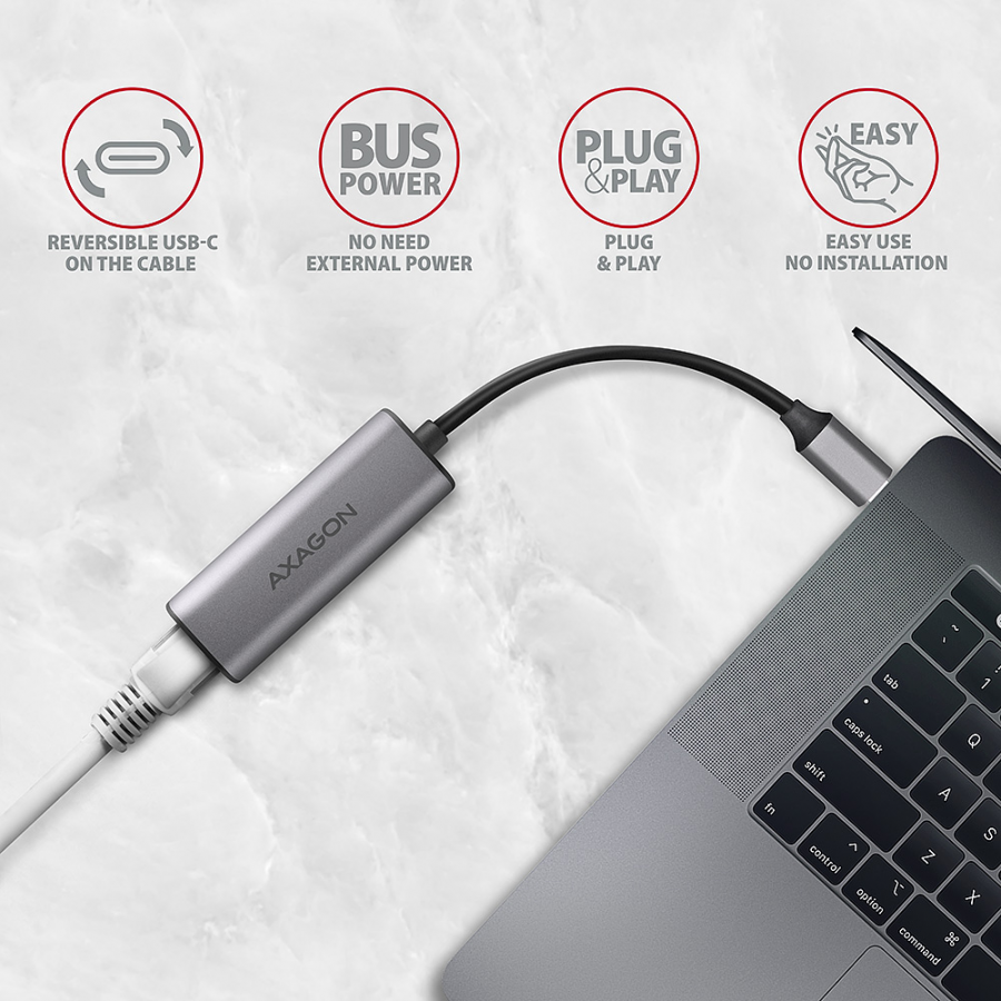 ADE-25RC SUPERSPEED USB-C 2.5 GIGABIT ETHERNETCompact aluminum USB-C 3.2 Gen 1 2.5 Gigabit Ethernet 10/100/1000/2500 Mbit adapter with automatic installation. - Image 2