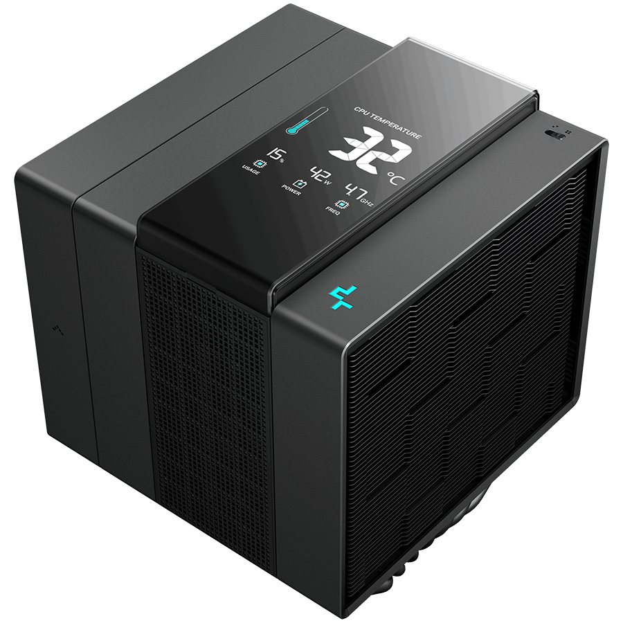 DeepCool ASSASSIN IV VC VISION, CPU Air Cooler, 1x120mm + 1x140mm FDB Fans, Fan Speed Switch, Digital Display, Vapor Chamber, TDP 300W, 7 Heatpipes, LGA20xx/1851/1700/1200/115x, AMD AM5/AM4, 147x144x172 mm(LxWxH), 6Y, R-ASN4-BKNVMD-G