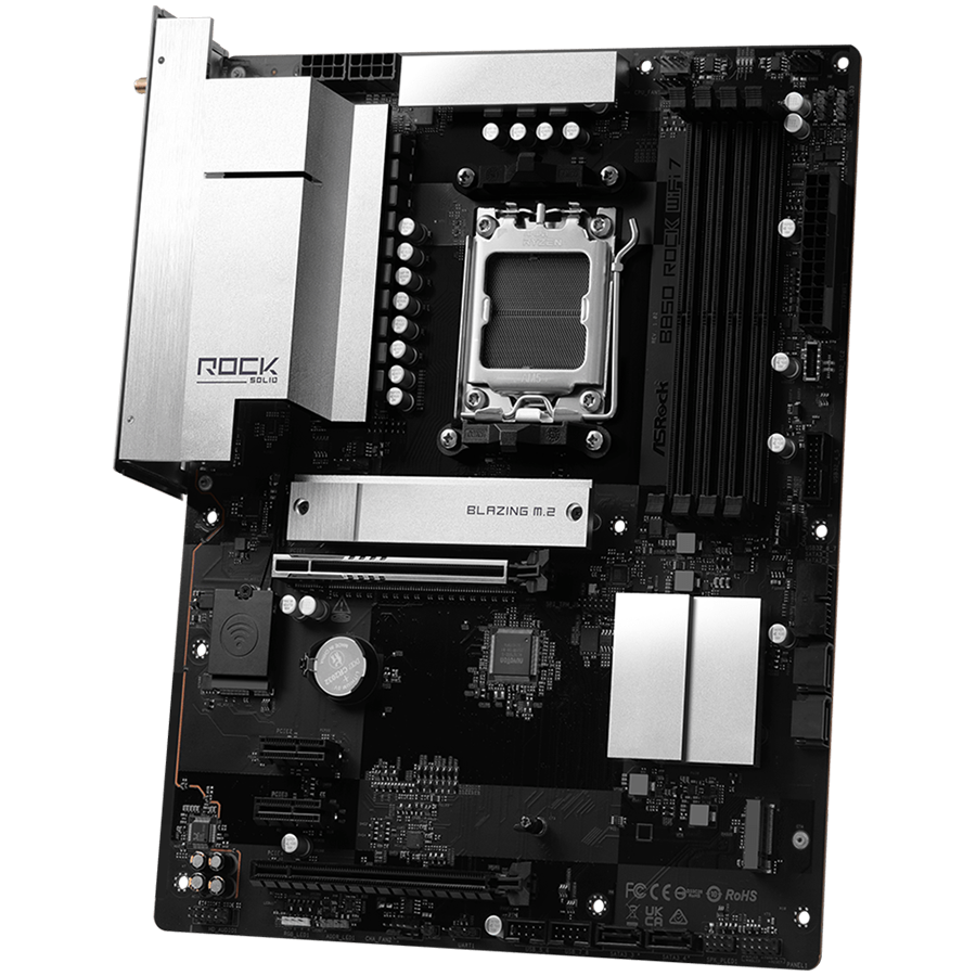 ASROCK MB Desktop B850 Rock WiFi 7, AM5, 4x DDR5, 1x PCIe 5.0 x16, 1x PCIe 4.0 x16, 1x Blazing M.2, 1x Hyper M.2, 4x SATA3, RAID 0, 1, 10, 7.1 CH HD Audio, 1x HDMI, 8x USB 3.2, 8x USB 2.0, 2x USB-C, 2.5G LAN, 2x Wi-Fi 7, BT, 1x HDMI, 1x SPDIF, ATX - Image 4