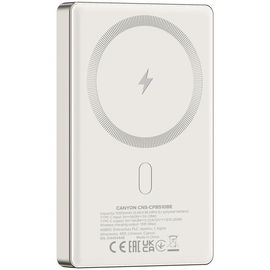 CANYON power bank OnPower 510 slim Magnetic 10000 mAh PD20W Beige - Image 4