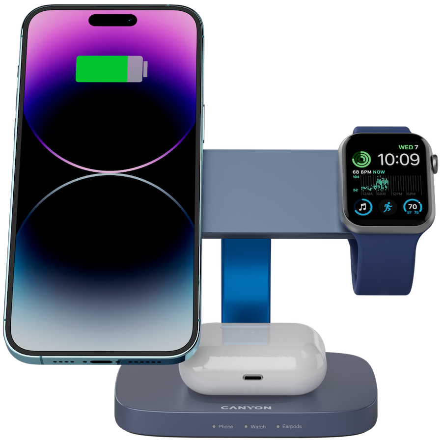 CANYON Wireless Charging Station Hexagon 310 3in1 DarkGrey/Blue - Image 5