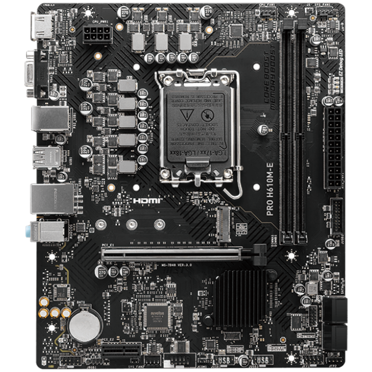 MSI PRO H610M-E, mATX, LGA 1700, Dual Channel DDR5 5600+MHz, 1x PCIe x16 slot, 1x M.2 slot, 1x HDMI, 1x VGA, 2x USB 3.2 Gen 1, 4x USB 2.0, 7.1 HD Audio, Realtek ALC897 Codec, 3Y - Image 2
