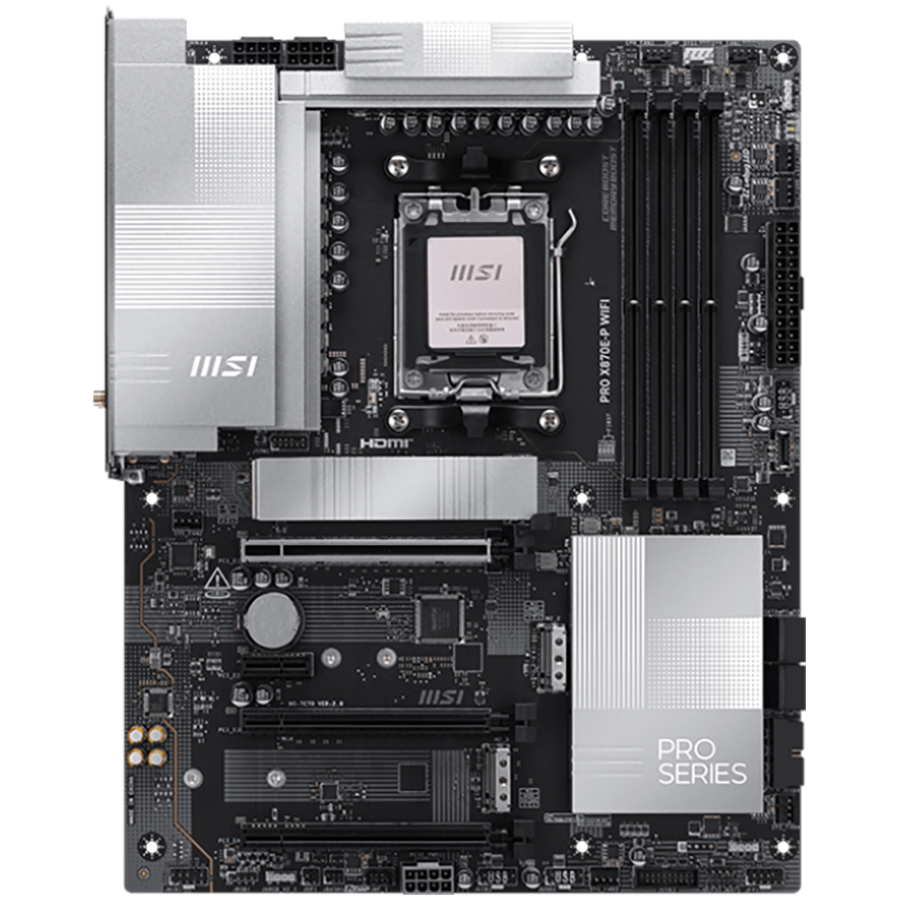 MSI PRO X870E-P WIFI, ATX, Socket AM5, 4x DDR5 Dual Channel DDR5 up to 8200(OC)MHz, 3x PCIe x16 slot, 3x M.2 slot, 4x USB 2.0, 2x USB 5Gbps, 2x USB 10Gbps, 1x 20Gbps Type-C, 1x 40Gbps Type-C, HDMI, 7.1 HD Audio, 5G LAN, WiFI 7, BT, 3Y - Image 2
